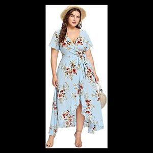 Plus Size Empire Waist High Low Maxi Dress